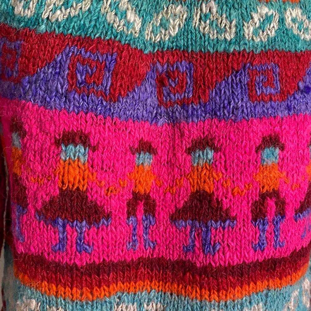 Vintage 90’s Colourful Women Handmade Knit Fairisles Wool Sweater Size S - Picture 6 of 15